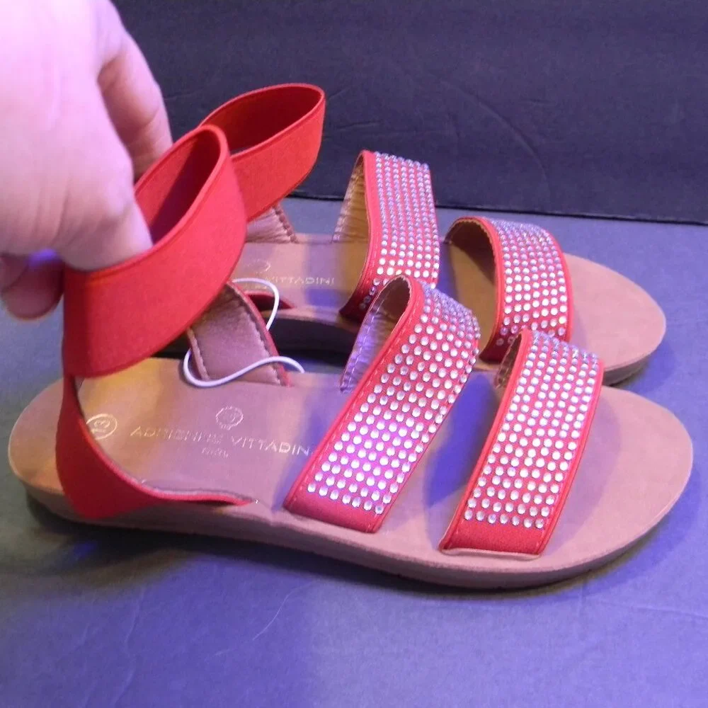 Adrienne Vittadini Girl Red Strappy Sandals Ankle Detail NWOT